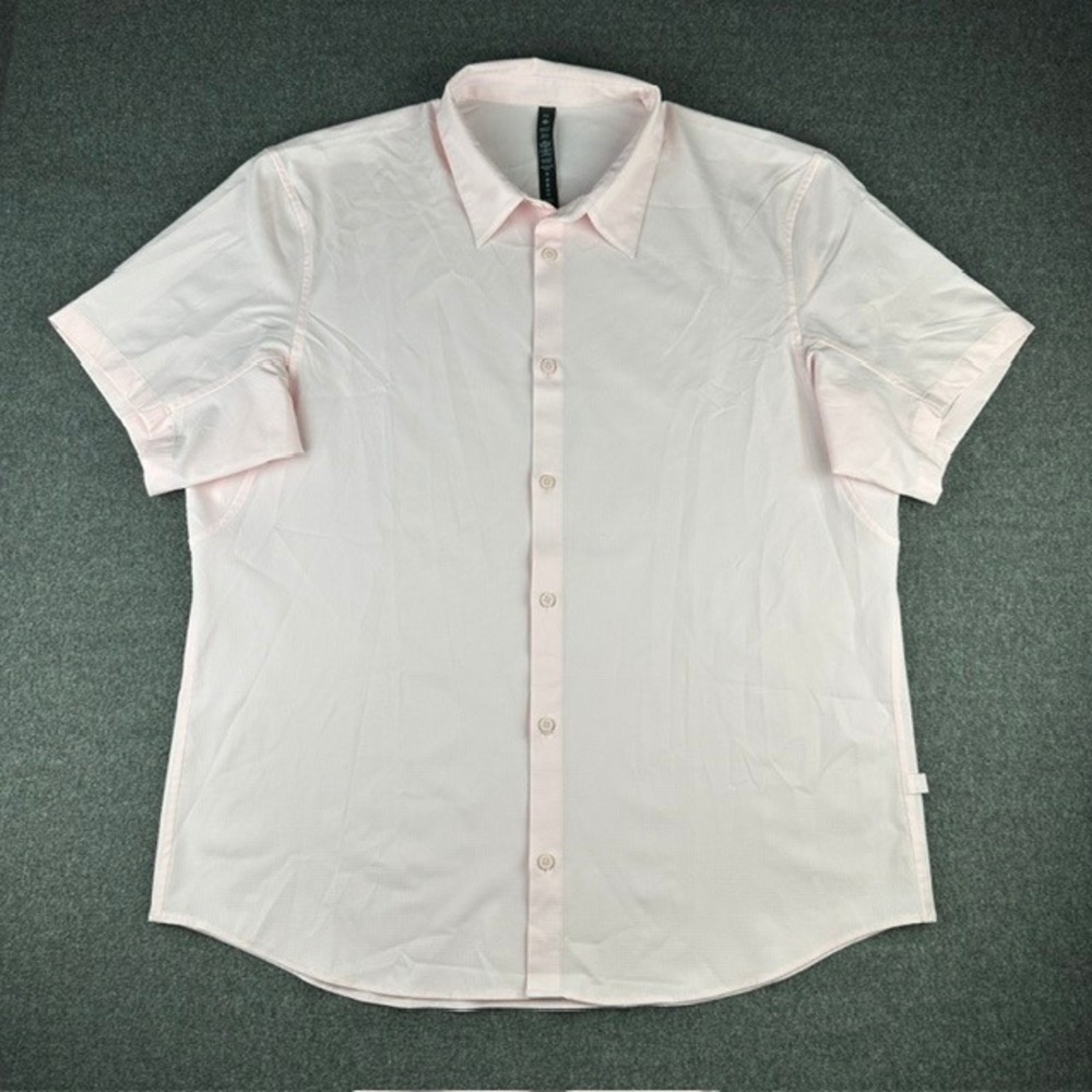 Lululemon Airing Easy Short Sleeve Shirt Pink Grid Men XXL LM3DK5S